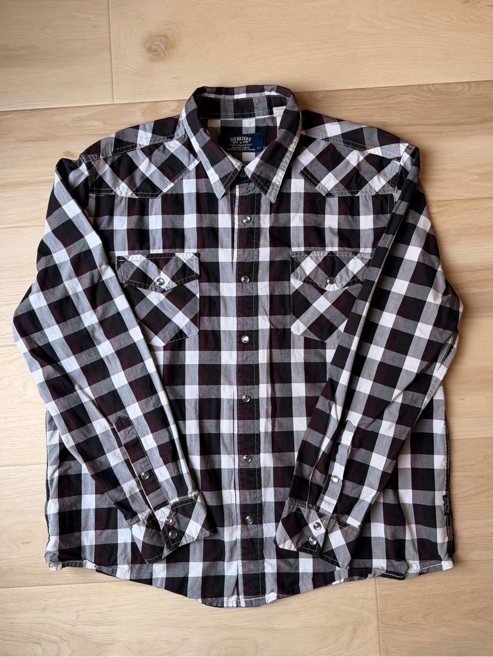Signature by Levi Strauss Men's Western Plaid Pearl Snap Button Shirt L